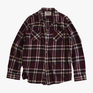 (VINTAGE) URBAN PIPELINE | 100% COTTON OVERSIZED RELAXED BURGUNDY PLAID FLANNEL